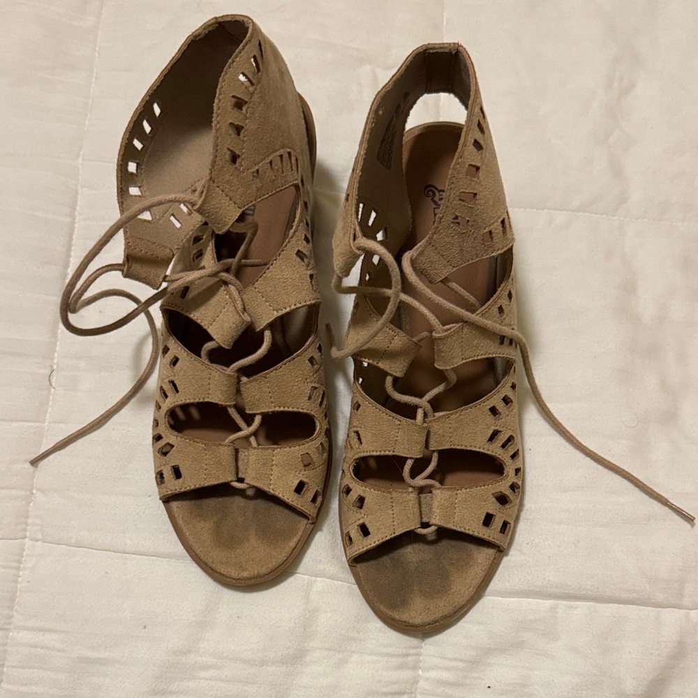 Stylish Tan Lace-Up Wedges